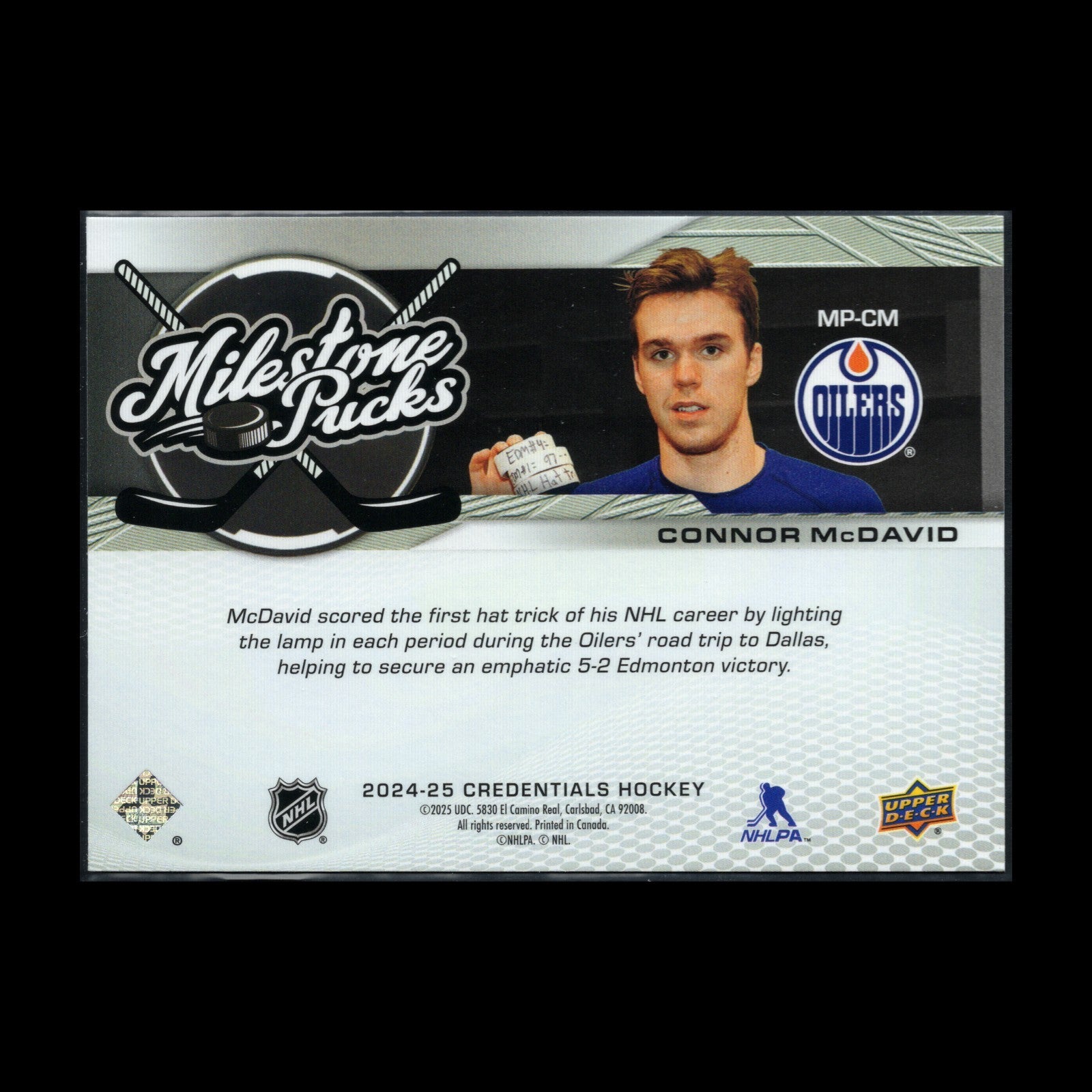 2024-25 UD Credentials CONNOR MCDAVID #MP-CM Milestone Pucks