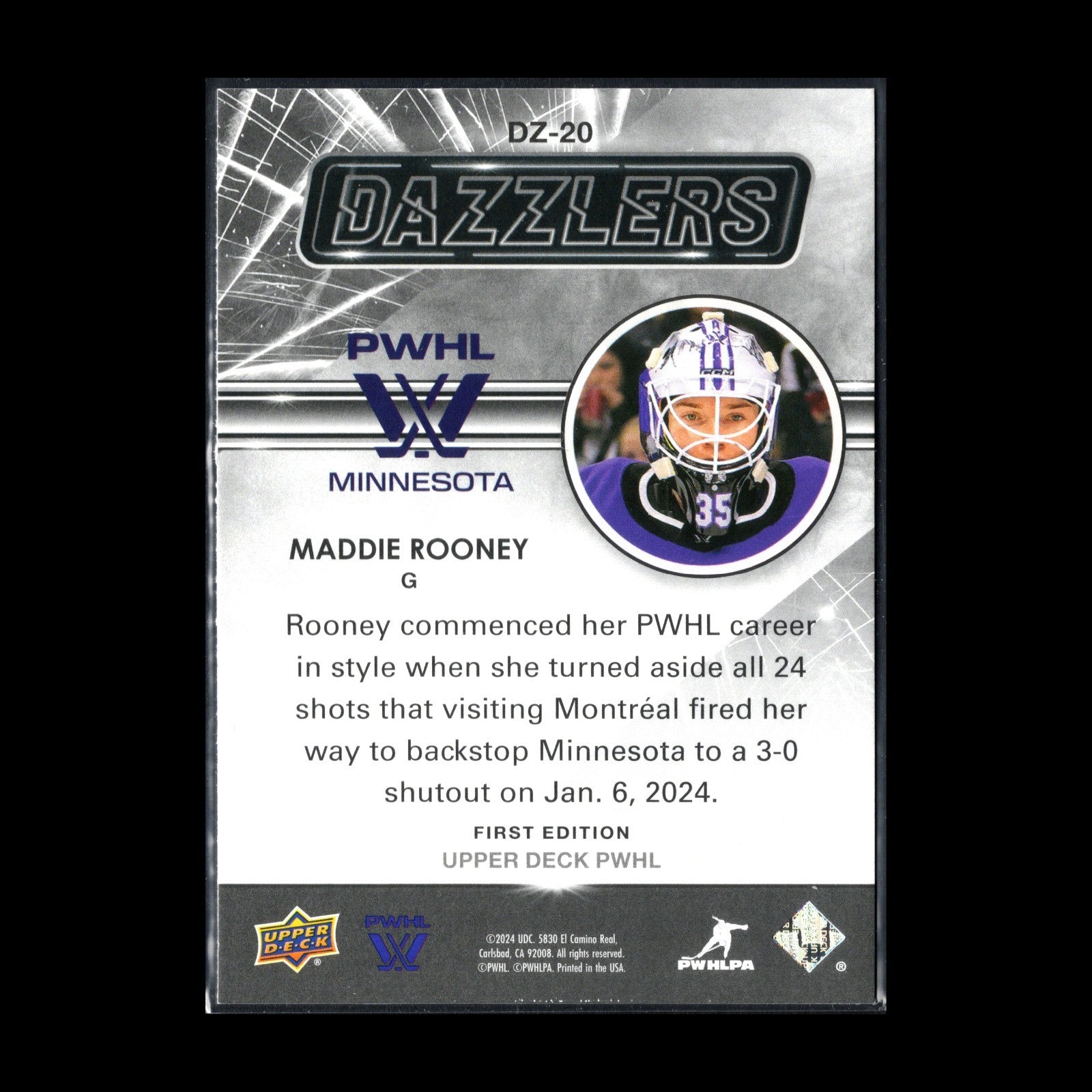 2024-25 UD PWHL MADDIE ROONEY #DZ-20 Dazzlers Blue - 1st EDITION!