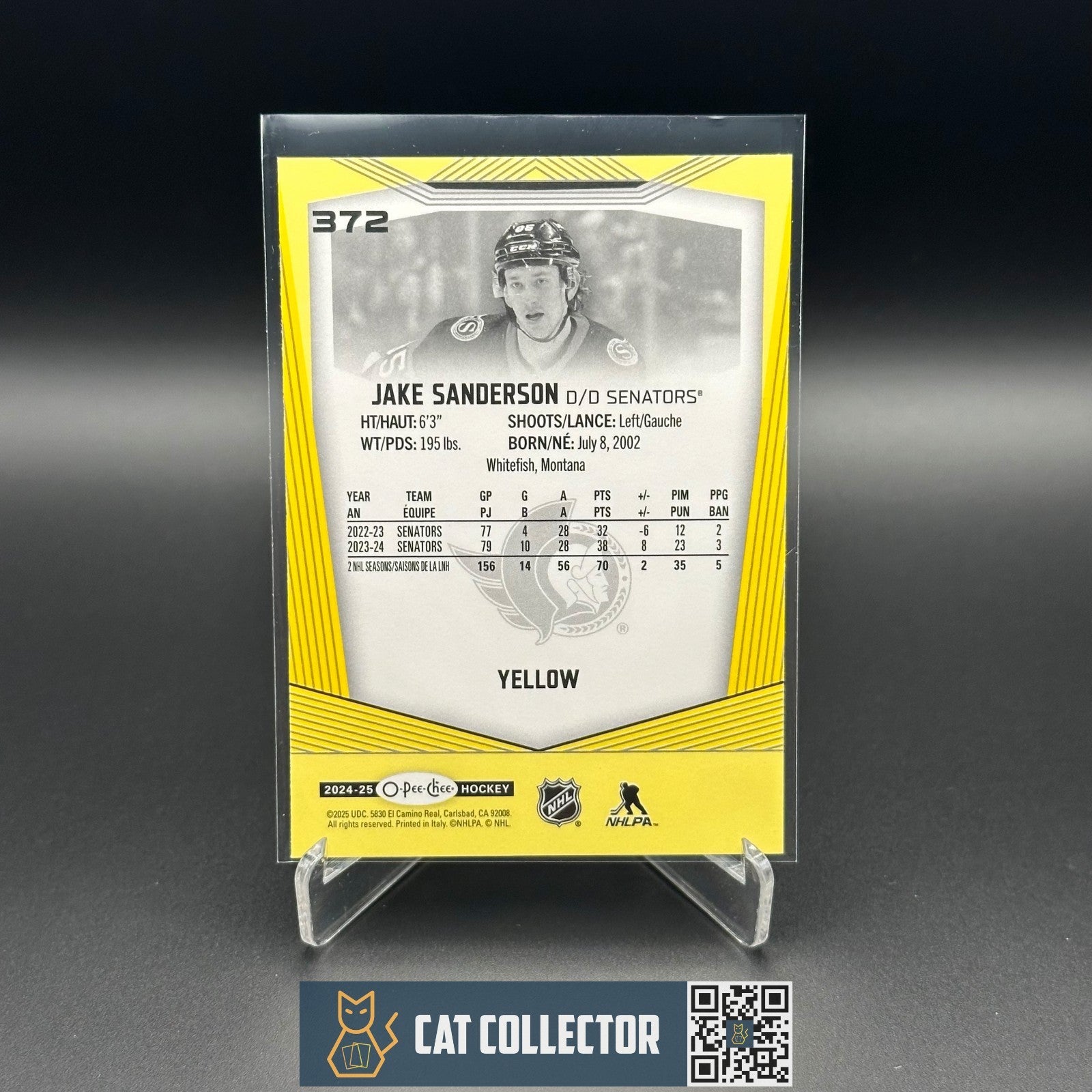2024-25 O-Pee-Chee JAKE SANDERSON #372 Yellow border - Ottawa Senators