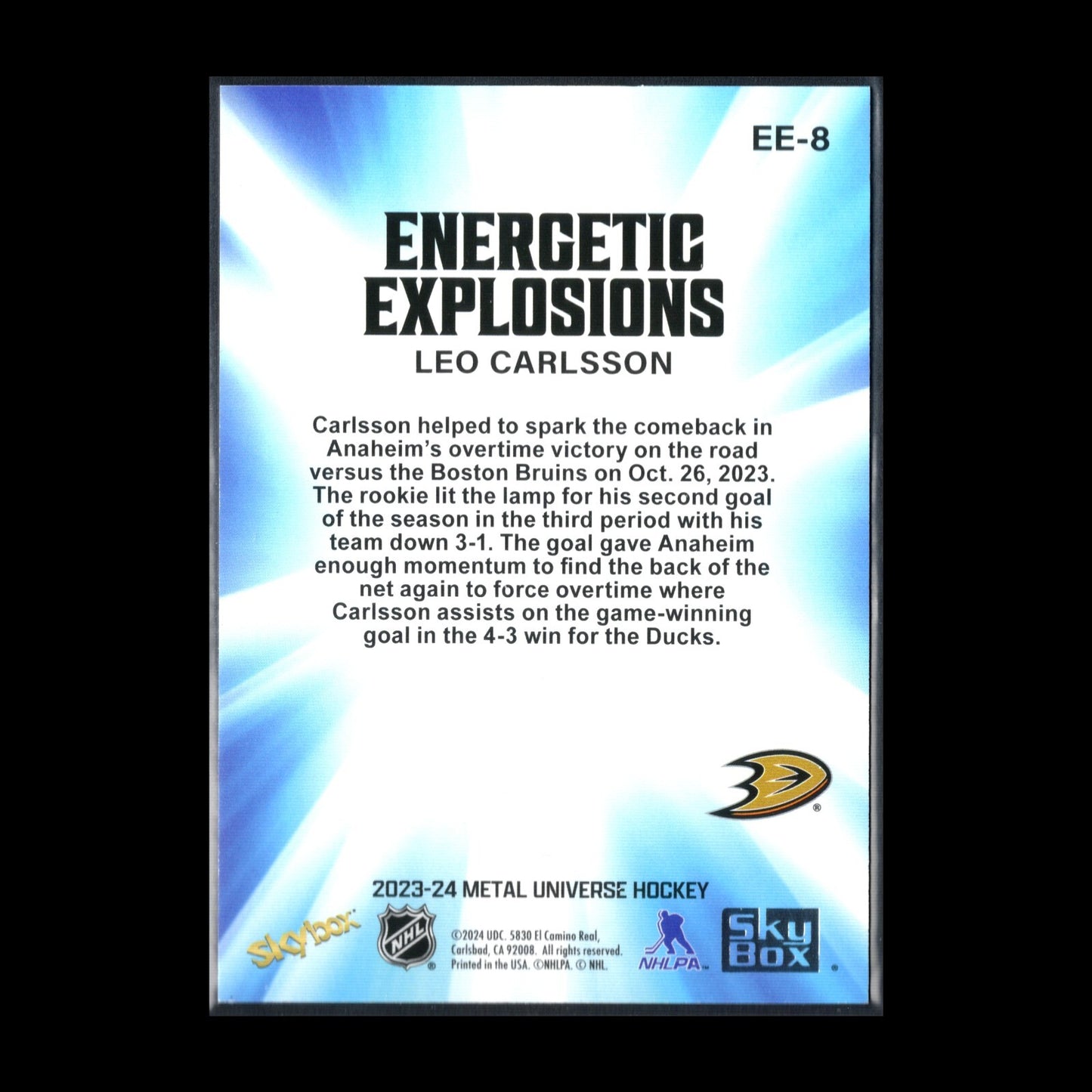 2023-24 SkyBox Metal Universe LEO CARLSSON #EE-8 Energetic Explosions RC