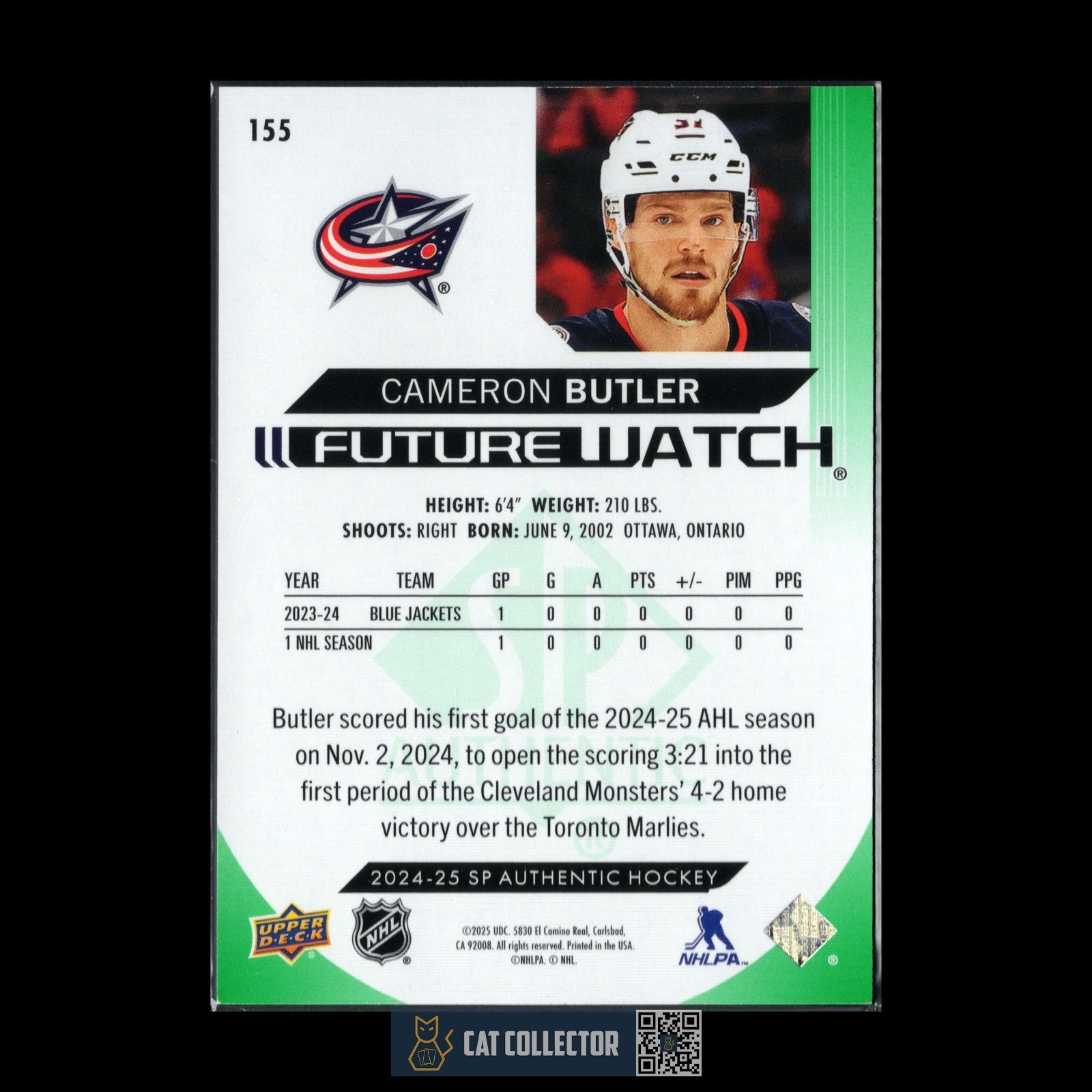 2024-25 UD SP Authentic CAMERON BUTLER #155 Future Watch Limited Green RC /199