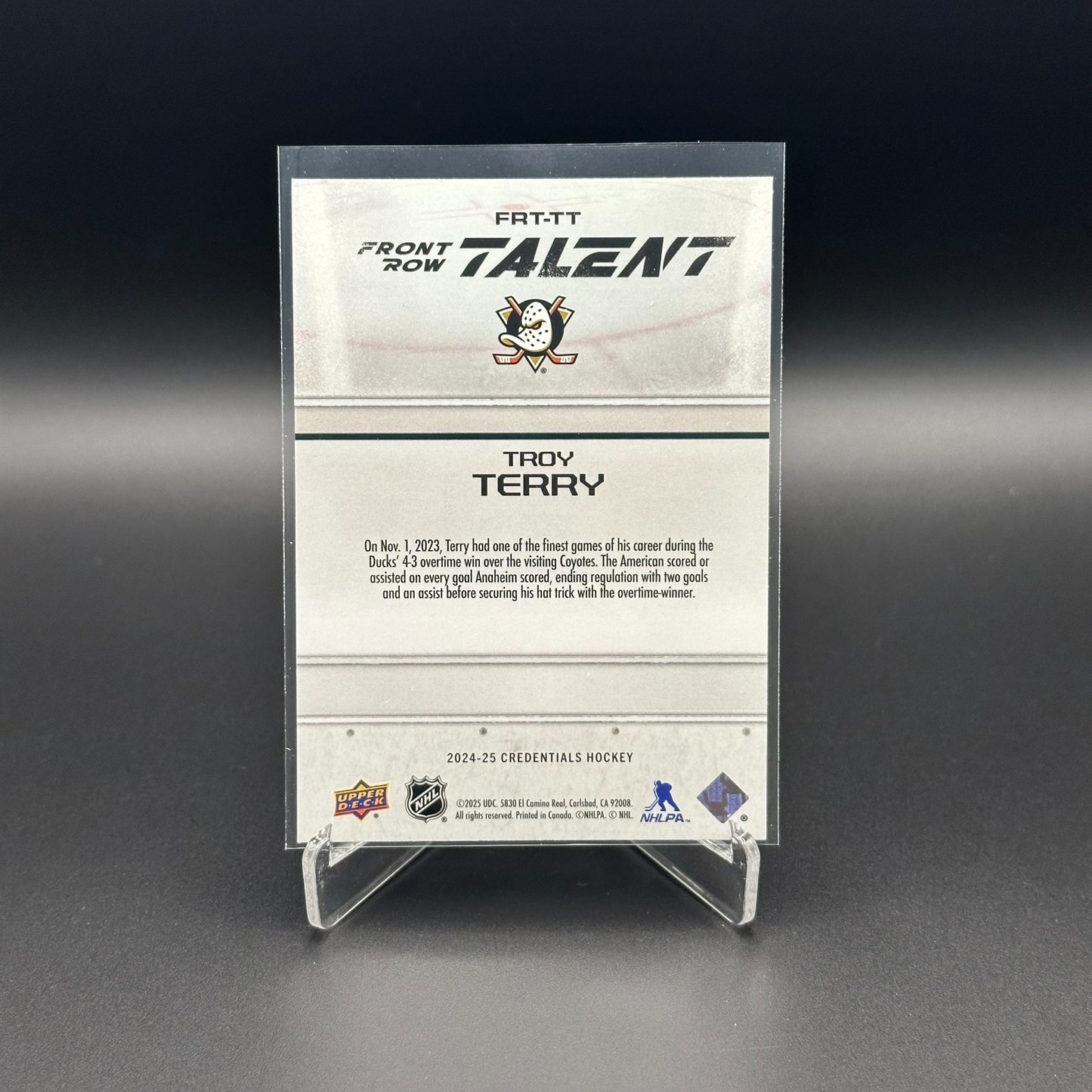 2024-25 UD Credentials TROY TERRY #FRT-TT Front Row Talent - Anaheim Ducks