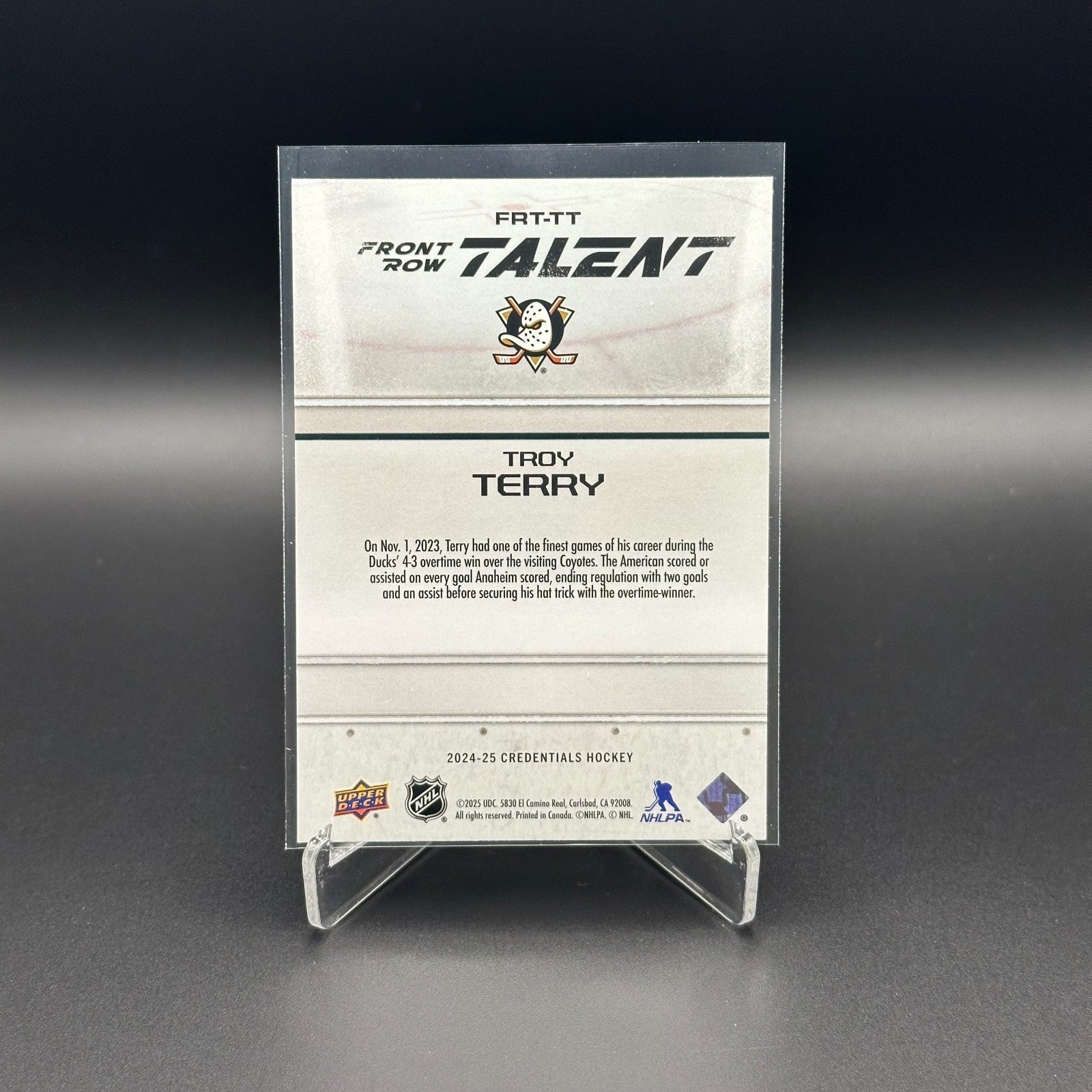 2024-25 UD Credentials TROY TERRY #FRT-TT Front Row Talent - Anaheim Ducks