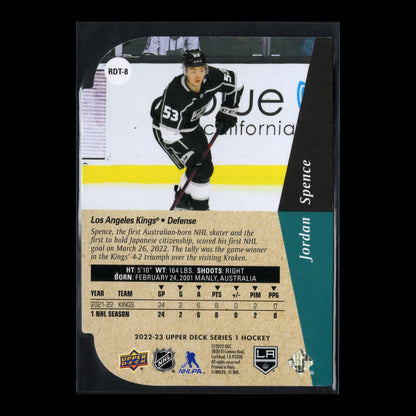 2022-23 UD Series 1 JORDAN SPENCE #RDT-8 Rookie RC Gold Die-cut - LA Kings