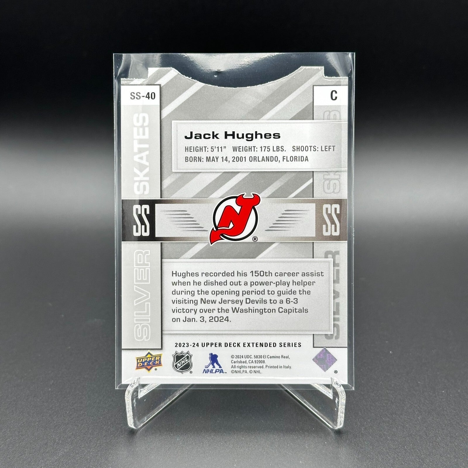 2023-24 UD Extended series JACK HUGHES NJ Devils #SS-40 Silver Skates Die-Cut