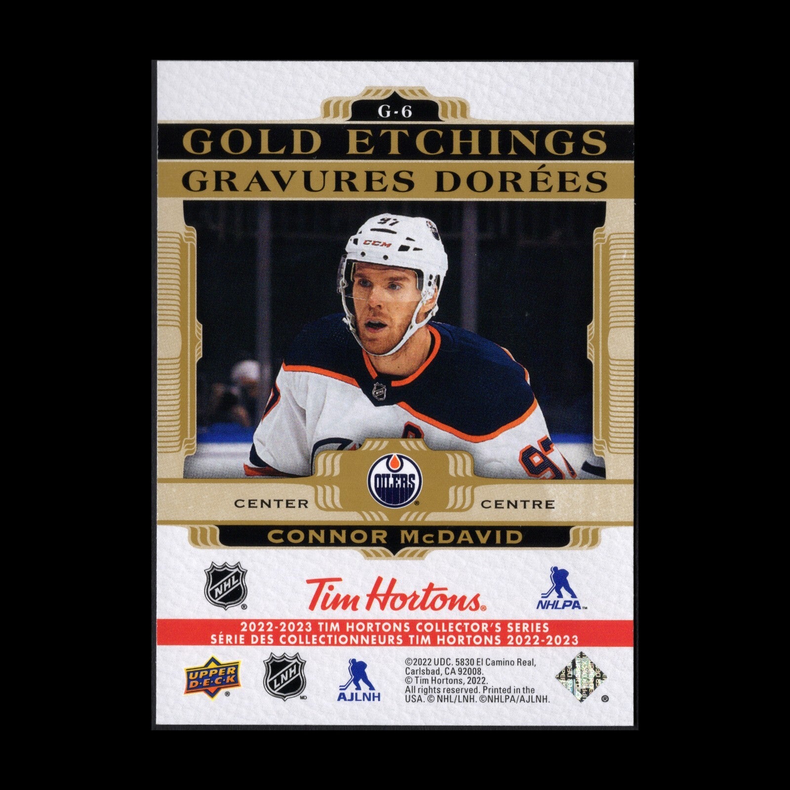 2022-23 UD Tim Hortons CONNOR MCDAVID #G-6 Gold Etchings