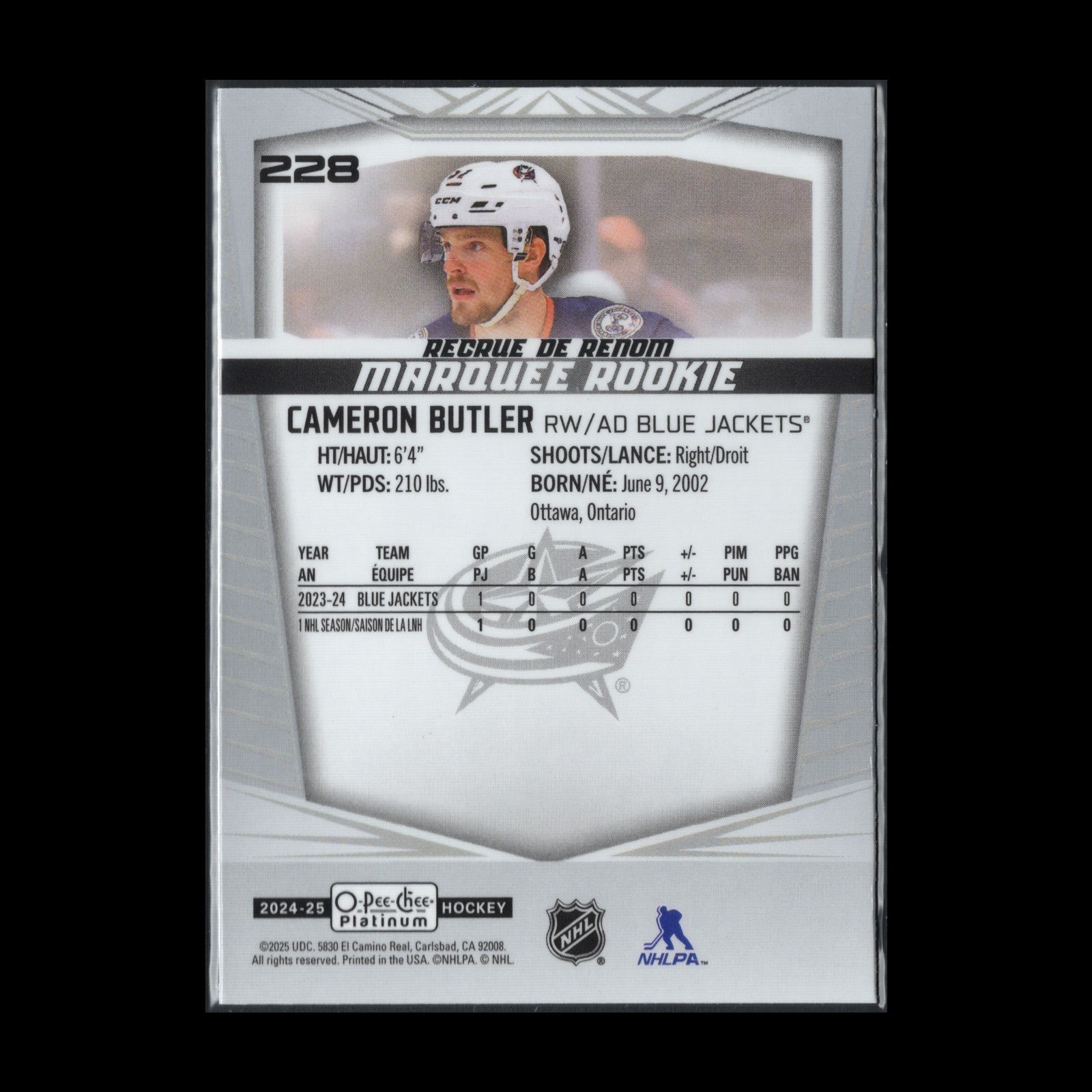2024-25 O-Pee-Chee Platinum CAMERON BUTLER #228 Marquee Rookie RC
