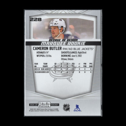 2024-25 O-Pee-Chee Platinum CAMERON BUTLER #228 Marquee Rookie RC