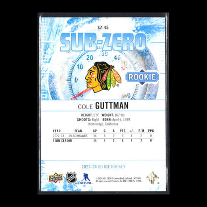2023-24 UD Ice COLE GUTTMAN #SZ-45 Sub-Zero Rookie RC /799 - Chicago Blackhawks
