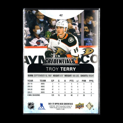 2021-22 UD Credentials TROY TERRY #42 Yellow parallel /249 - Anaheim Ducks