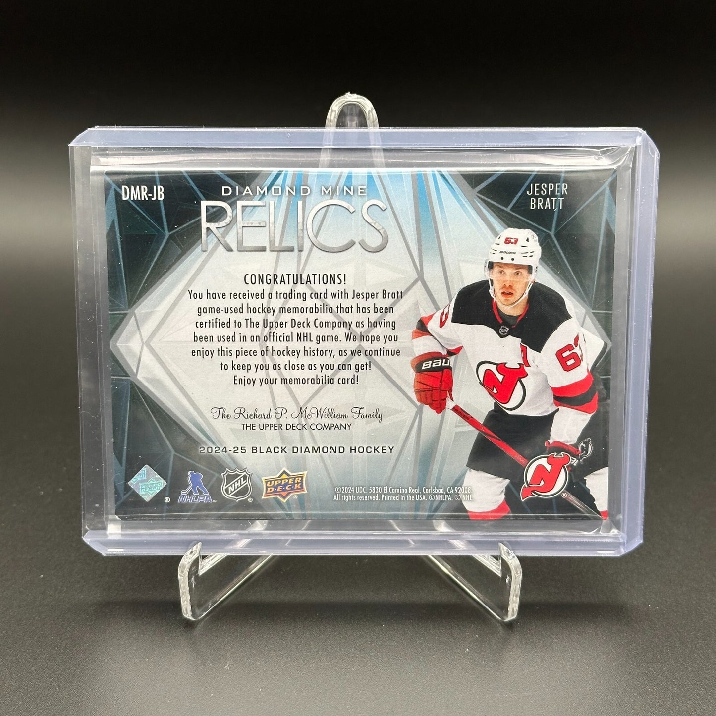 2024-25 UD Black Diamond JESPER BRATT #DMR-JB Diamond Mine Relics Jersey