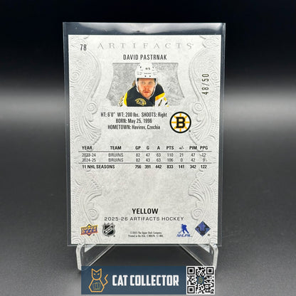 2025-26 UD Artifacts DAVID PASTRNAK #78 Yellow /50 Boston Bruins