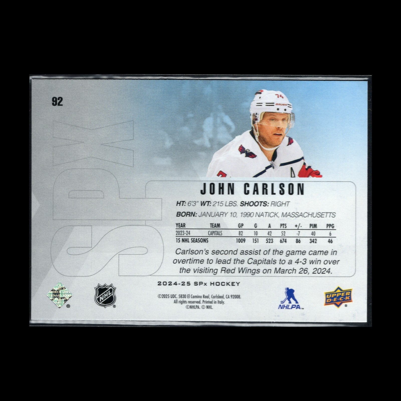 2024-25 Upper Deck SPx JOHN CARLSON #92 - Washington Capitals