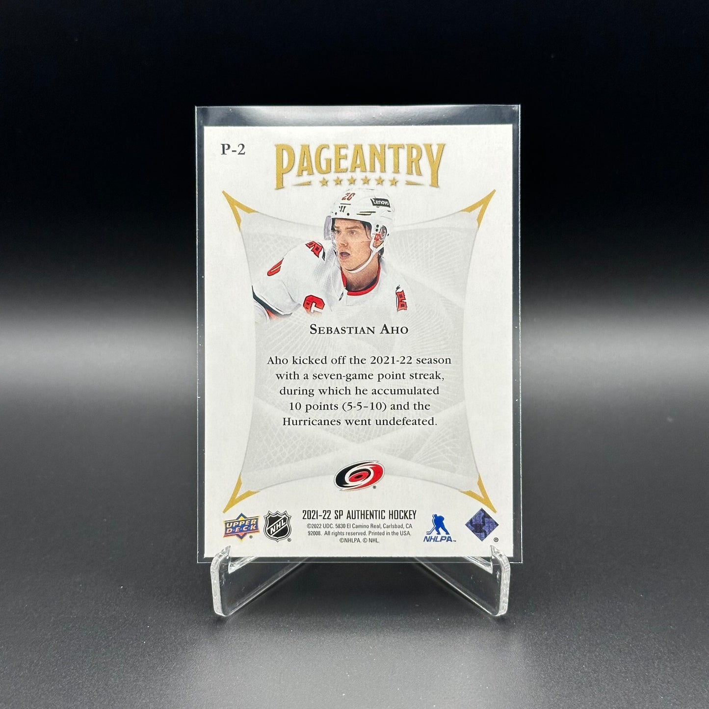 2021-22 UD SP Authentic SEBASTIAN AHO #P-2 Pageantry - Carolina Hurricanes