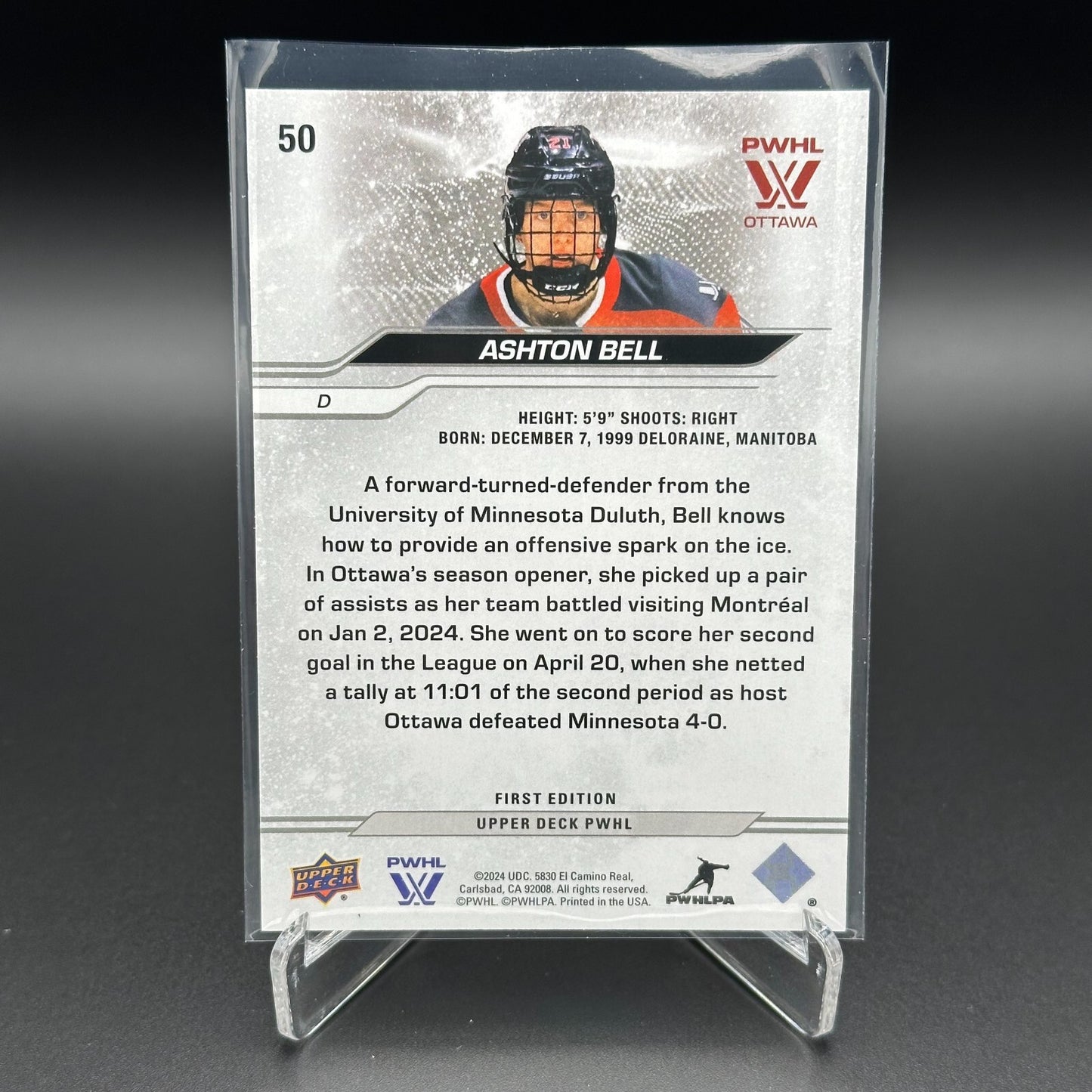 2024-25 Upper Deck PWHL ASHTON BELL #50 Deluxe 110/250 - Ottawa - 1st EDITION!