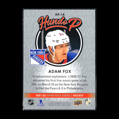 2021-22 UD Series 1 ADAM FOX #HP-14 Hundo P - New York Rangers