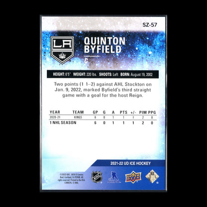 2021-22 UD Ice QUINTON BYFIELD #SZ-57 Sub-Zero Rookies RC 933/999 - LA Kings