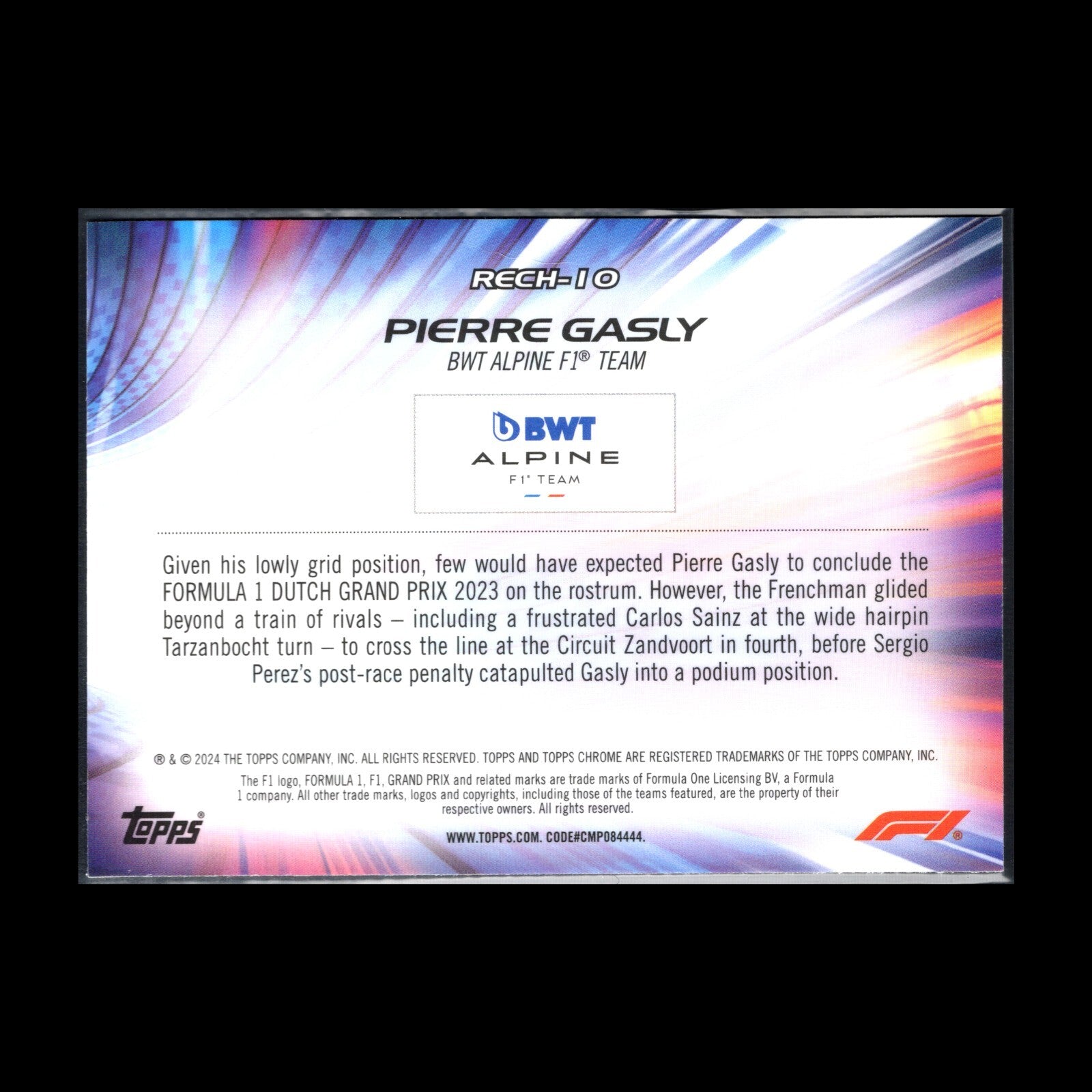 2024 Topps Chrome Formula 1 PIERRE GASLY #RECH-10 F1 Re-Charged