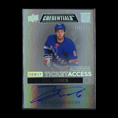 2021-22 UD Credentials ZAC JONES #DTAA-ZJ Debut Ticket Access Autographs RC /299