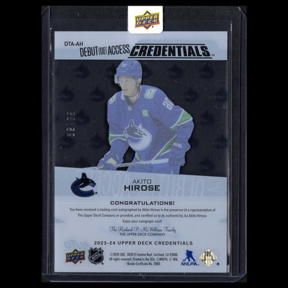 2023-24 UD Credentials AKITO HIROSE #DTA-AH Debut Ticket Access Acetate /99