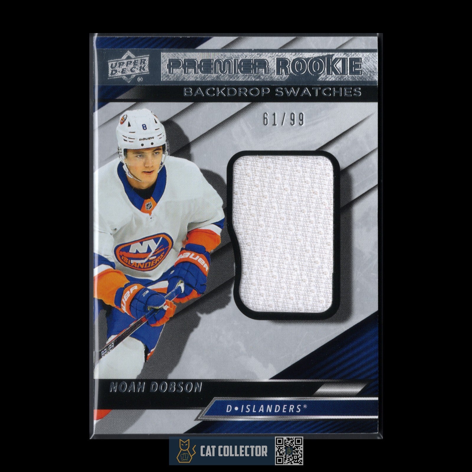 2019-20 UD Premier NOAH DOBSON #SS-ND Rookie Backdrop Swatches RC /99 Jersey