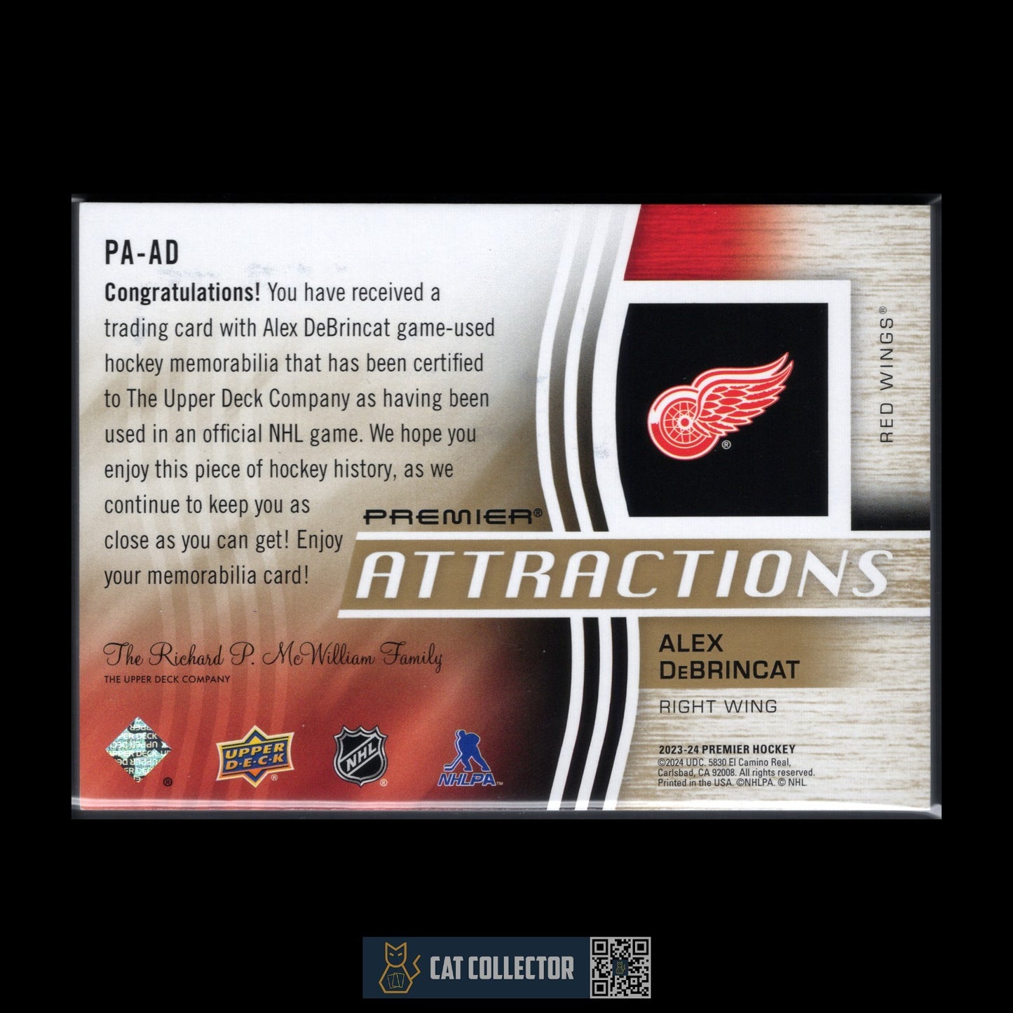 2023-24 UD Premier ALEX DEBRINCAT #PA-AD Attractions Patch /35