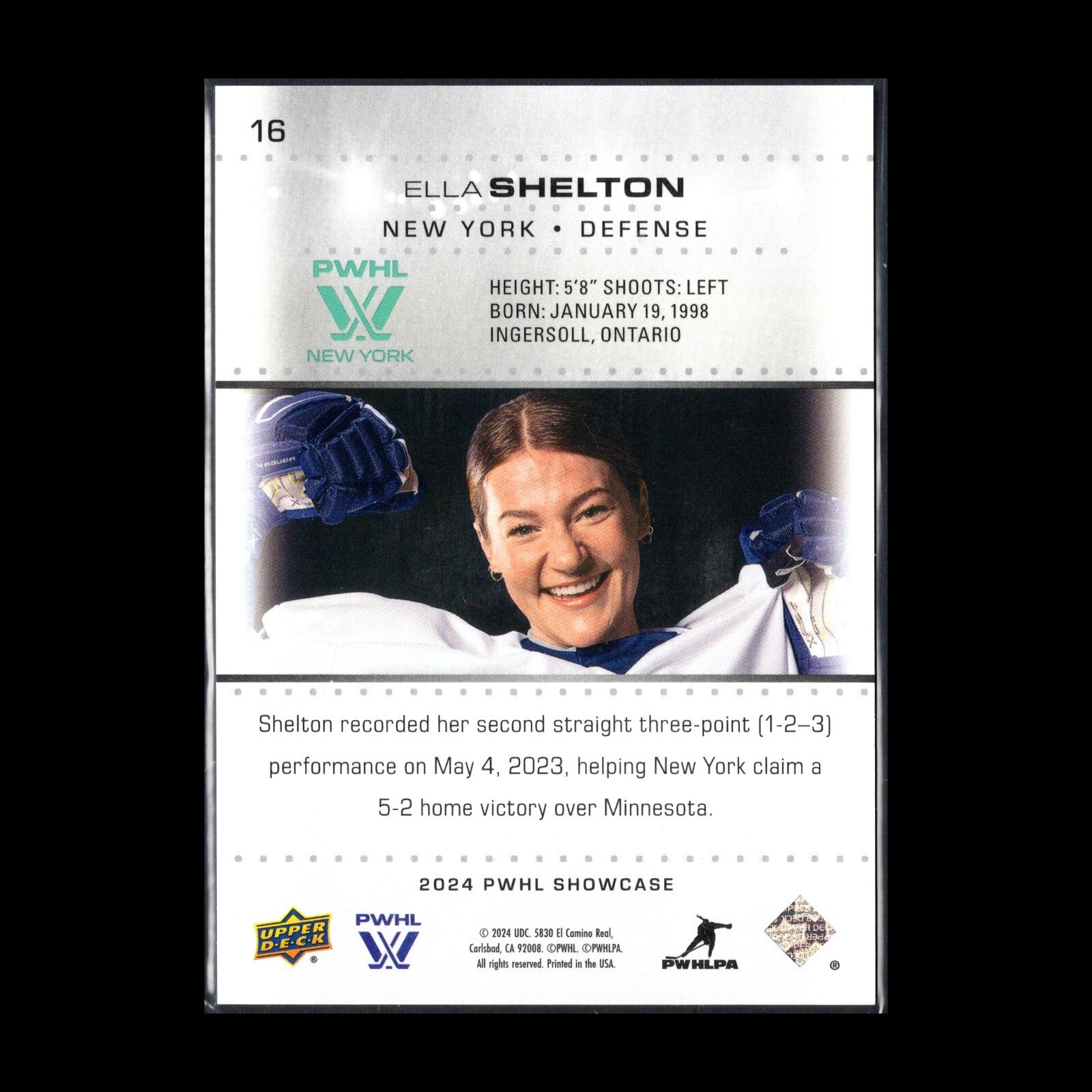 2024 UD PWHL Showcase ELLA SHELTON #16 Purple parallel /300 RC - 1st Edition!