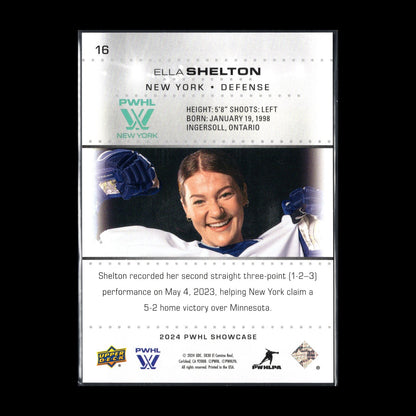 2024 UD PWHL Showcase ELLA SHELTON #16 Purple parallel /300 RC - 1st Edition!