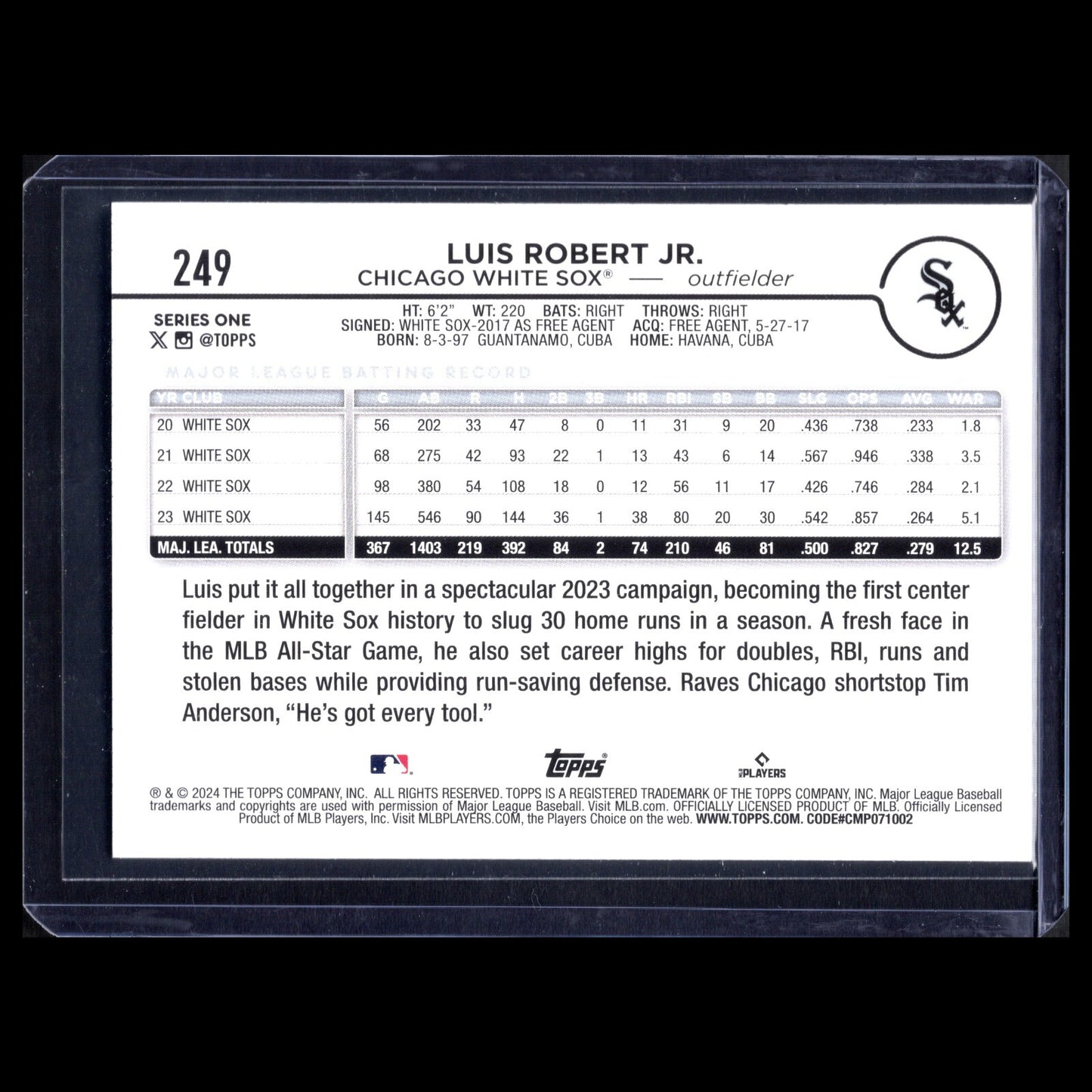 2024 Topps Series 1 LUIS ROBERT Jr. #249 Crackle Foil - Chicago White Sox