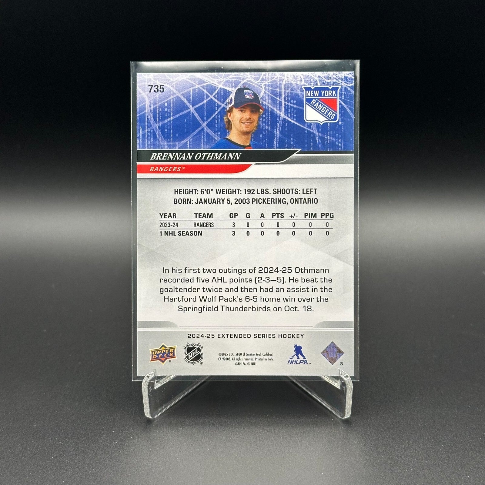 2024-25 UD Extended Series BRENNAN OTHMANN #735 1st Round Draft - NY Rangers