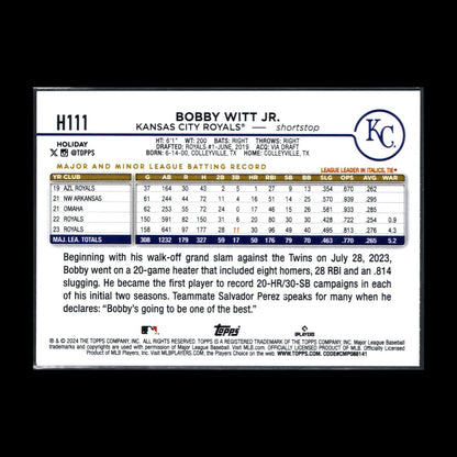 2024 Topps Holiday BOBBY WITT JR. #H111 Holiday Tree - Kansas City Royals