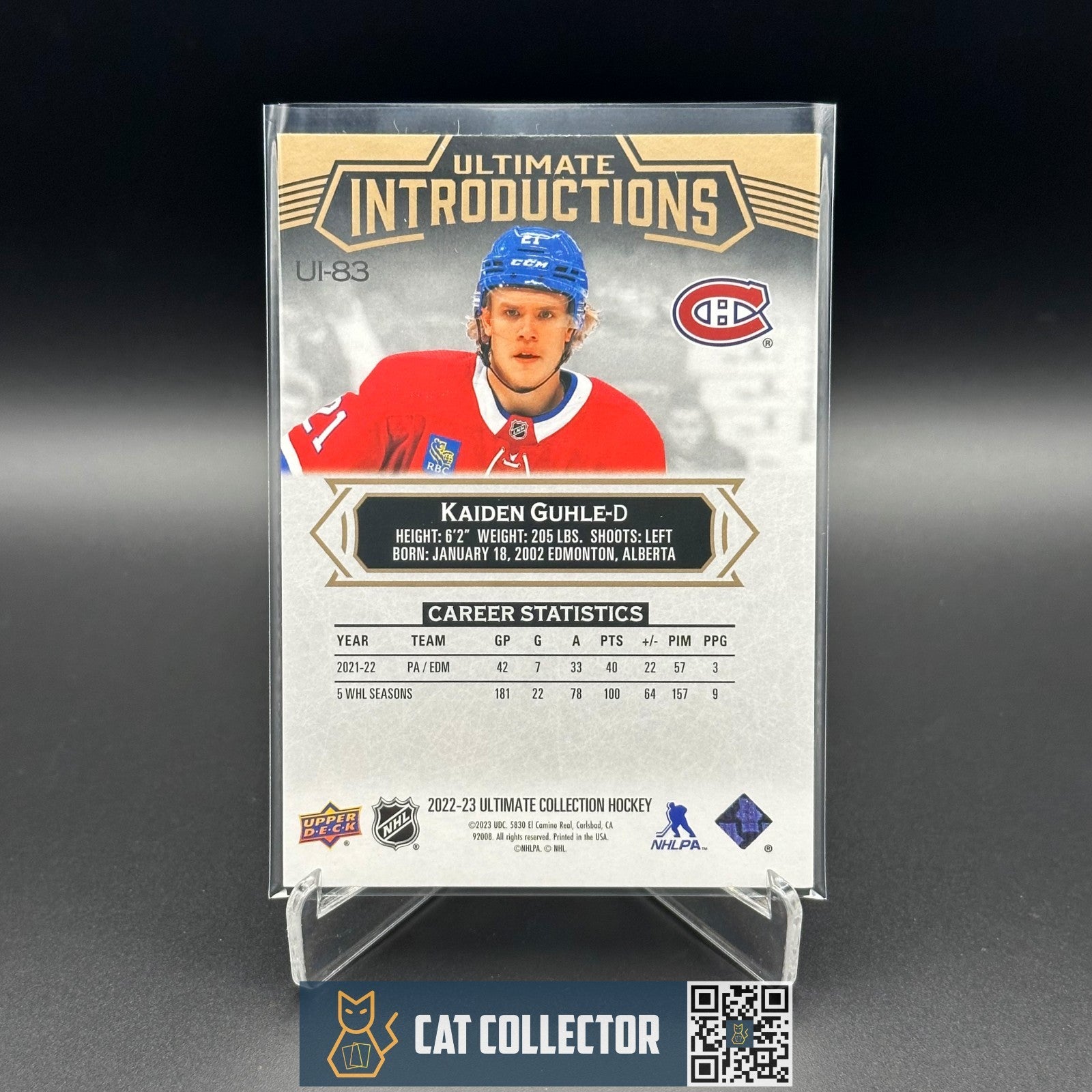 2022-23 UD Ultimate Collection KAIDEN GUHLE #UI-83 Introductions Black RC /25