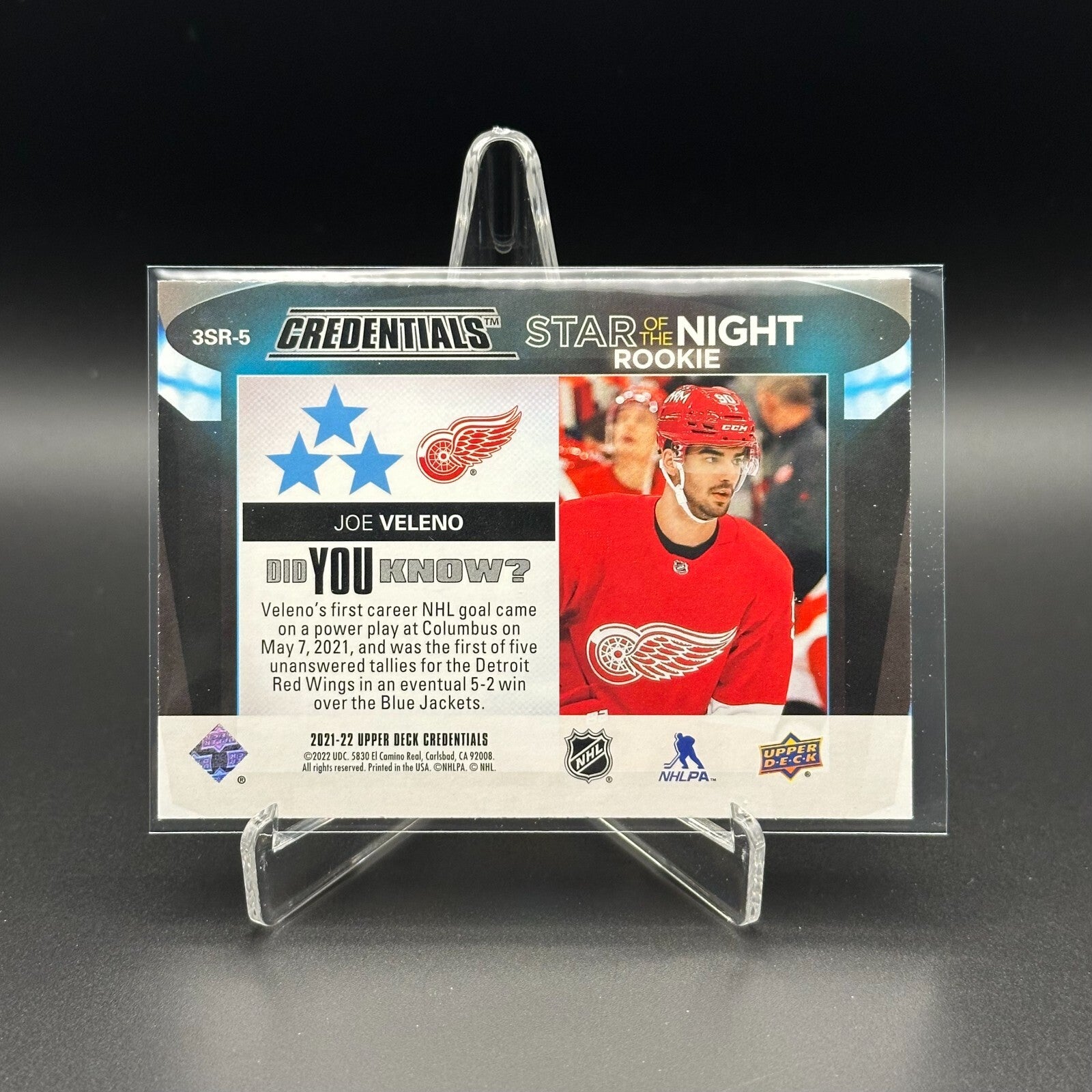 2021-22 UD Credentials JOE VELENO #3SR-5 Third Star of the Night Rookie RC