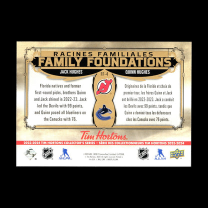 2023-24 UD Tim Hortons JACK & QUINN HUGHES #FF-4 Family Foundations