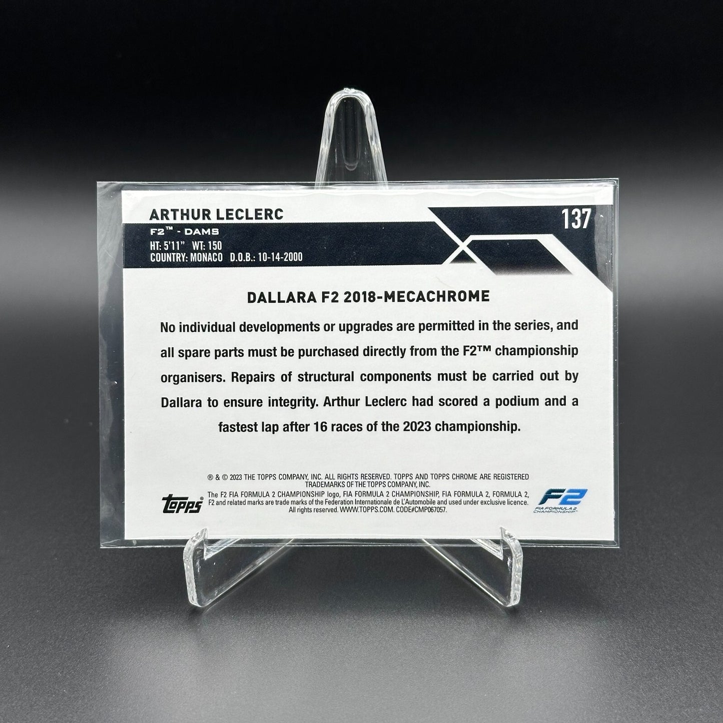 2023 Topps Chrome Formula 1 ARTHUR LECLERC #137 F2 Cars