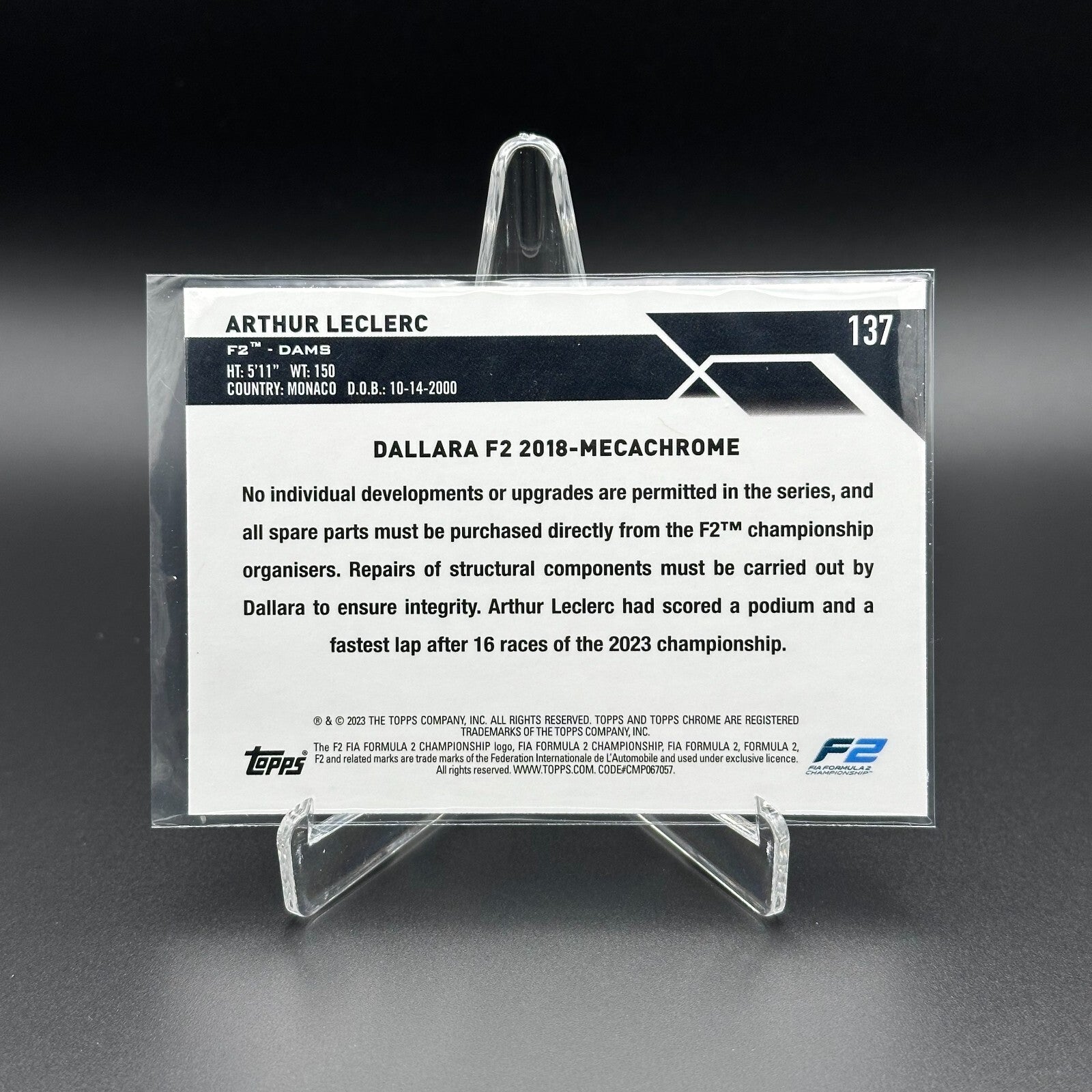 2023 Topps Chrome Formula 1 ARTHUR LECLERC #137 F2 Cars