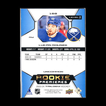 2023-24 UD Trilogy LUKAS ROUSEK #188 Rookie Premieres Level 2 RC /699