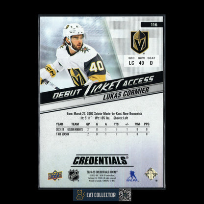2024-25 UD Credentials LUKAS CORMIER #116 Debut Ticket Access /999 Rookie RC