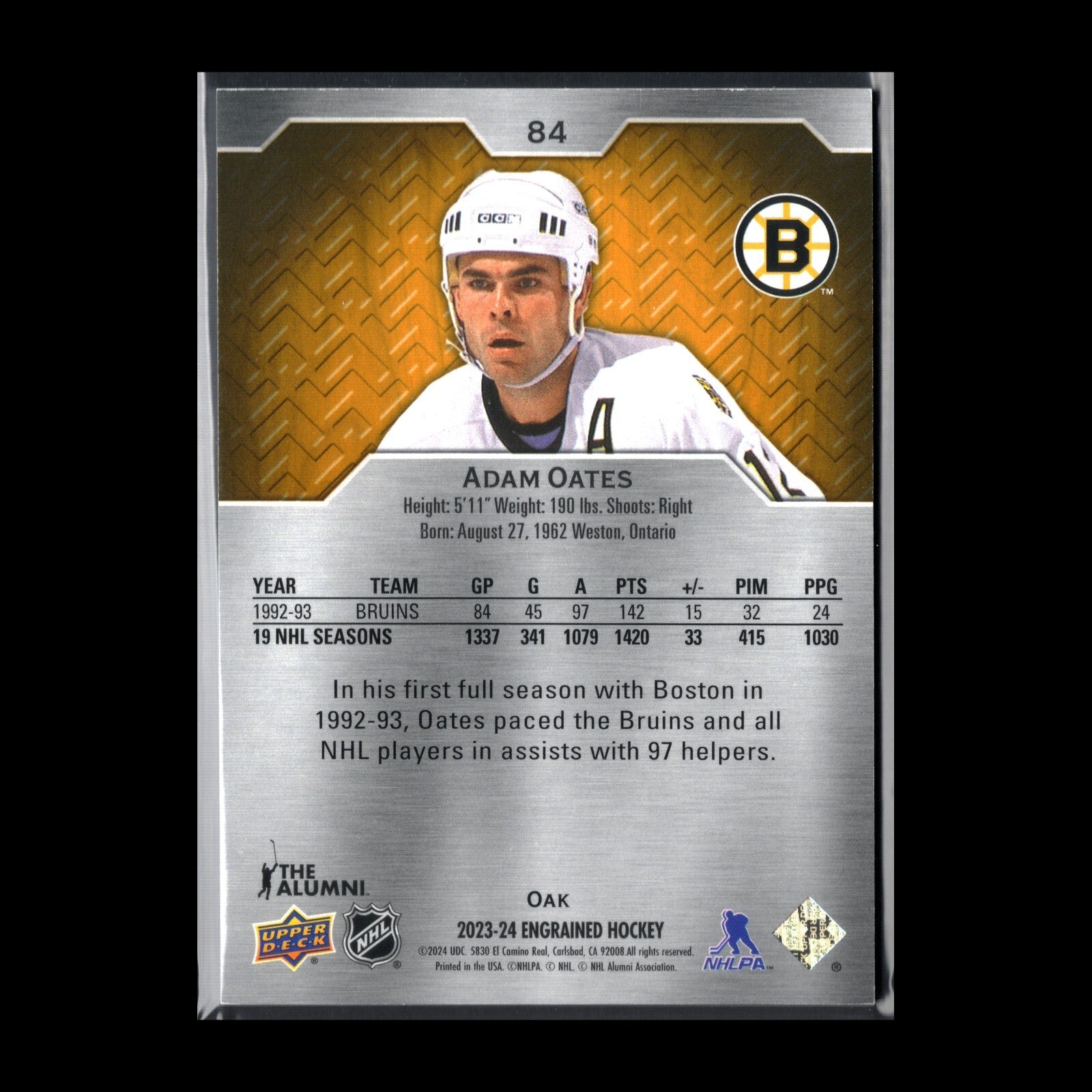 2023-24 UD Engrained ADAM OATES #84 Oak /299 - Boston Bruins