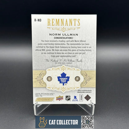 2018-19 UD Engrained NORM ULLMAN #R-NO Remnants 1/100 Game Used Stick 1st Print!