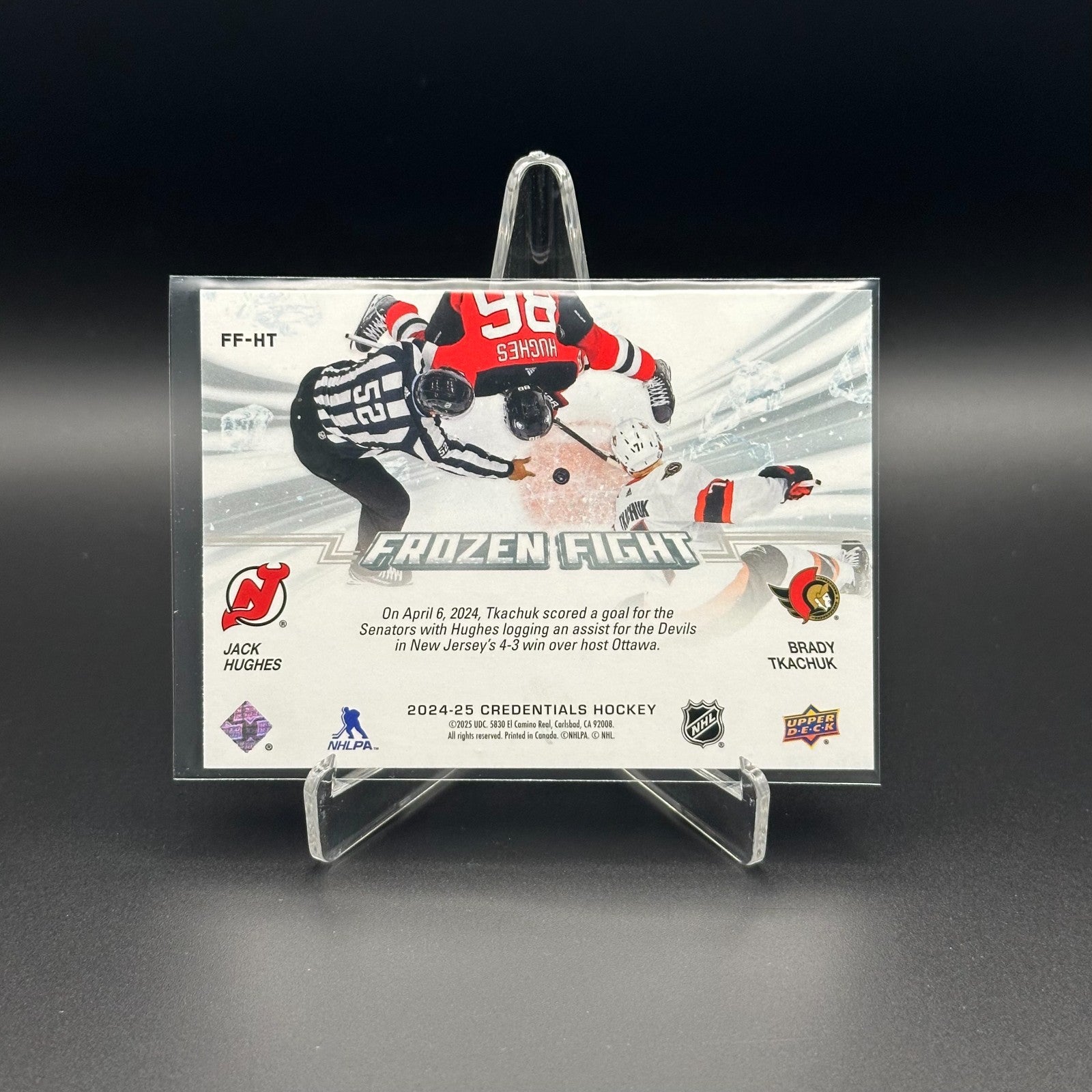2024-25 UD Credentials JACK HUGHES / BRADY TKACHUK #FF-HT Frozen Fight