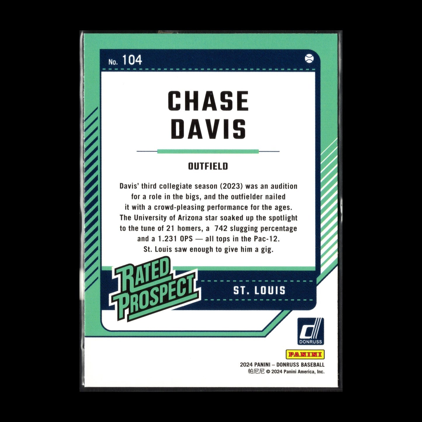 2024 Panini Donruss CHASE DAVIS #104 Rated Prospect RC