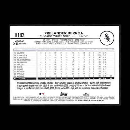 2024 Topps Holiday PRELANDER BERROA #H182 RC - Chicago White Sox