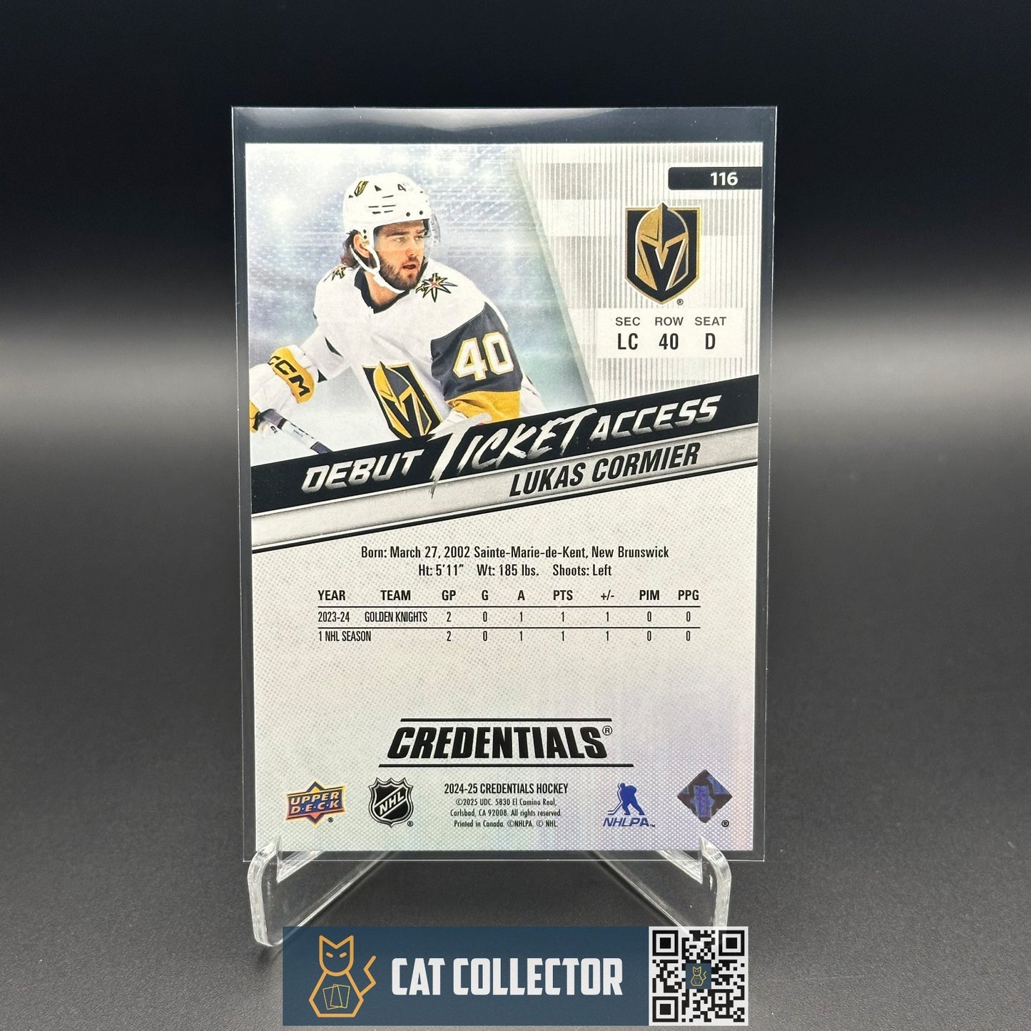 2024-25 UD Credentials LUKAS CORMIER #116 Debut Ticket Access /999 Rookie RC