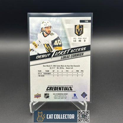 2024-25 UD Credentials LUKAS CORMIER #116 Debut Ticket Access /999 Rookie RC