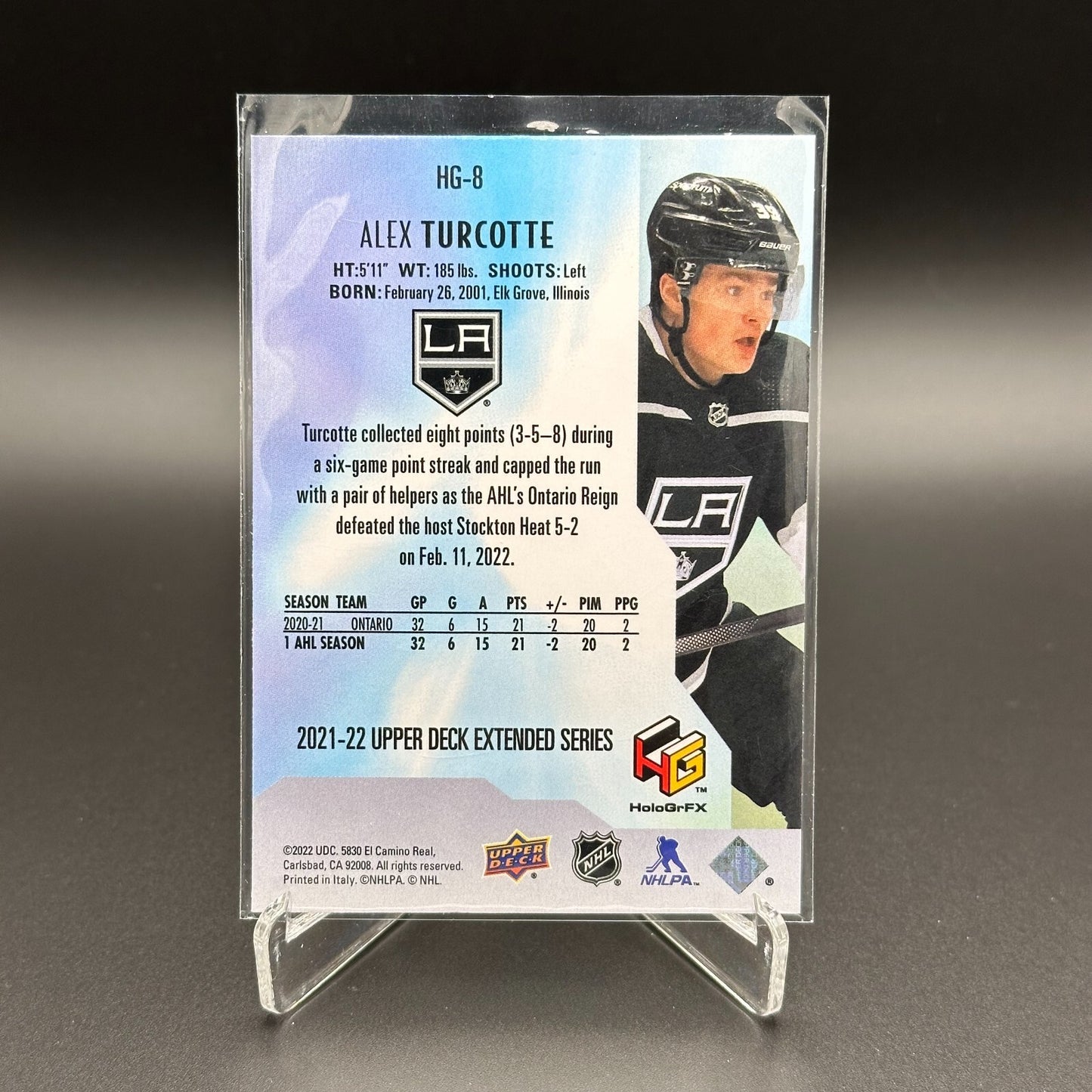 2021-22 UD Extended series ALEX TURCOTTE #HG-8 HoloGrFX - Los Angeles Kings