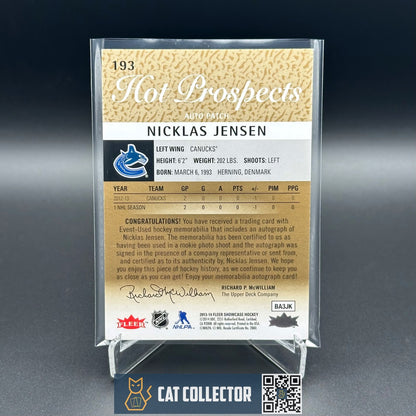 2013-14 Fleer Showcase NICKLAS JENSEN #193 Hot prospects RC /375 Auto Patch