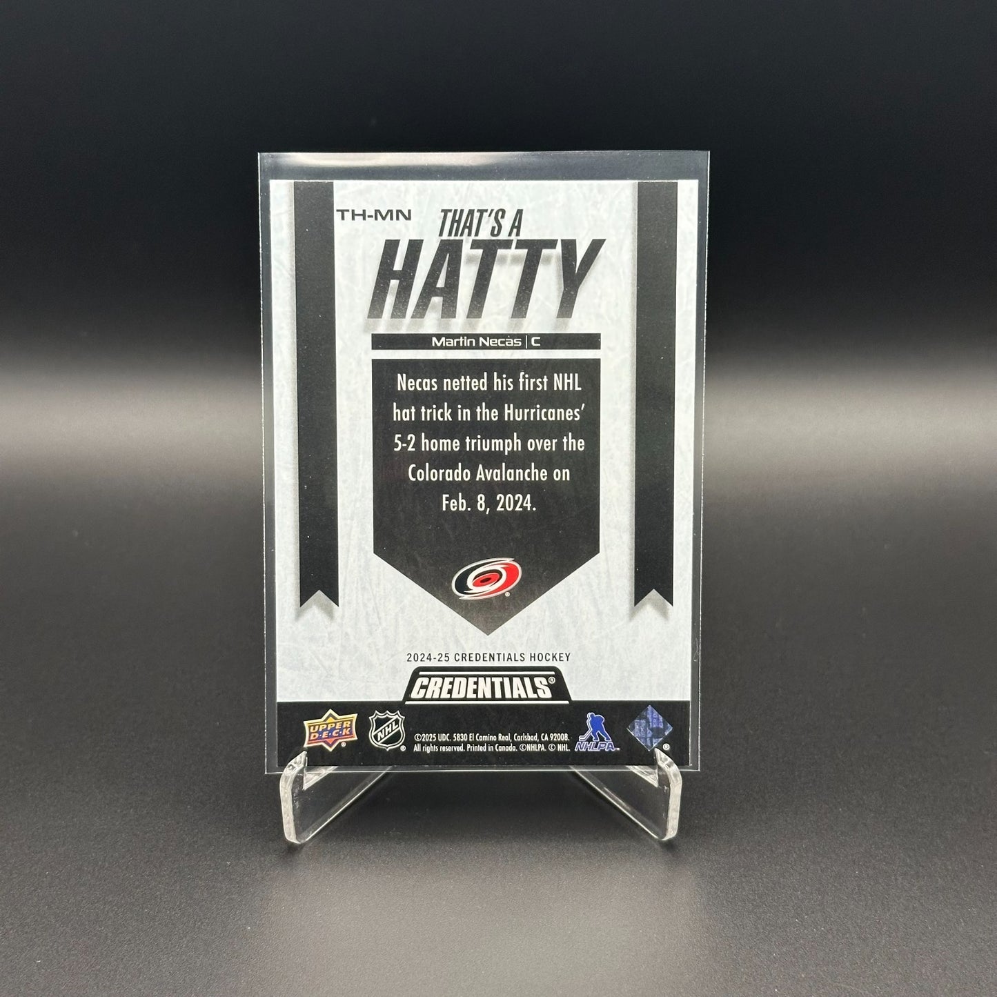 2024-25 UD Credentials MARTIN NECAS #TH-MN That's a Hatty - Carolina Hurricanes