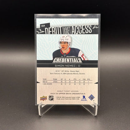 2023-24 UD Credentials SIMON NEMEC #184 Debut Ticket Access RC 349/599