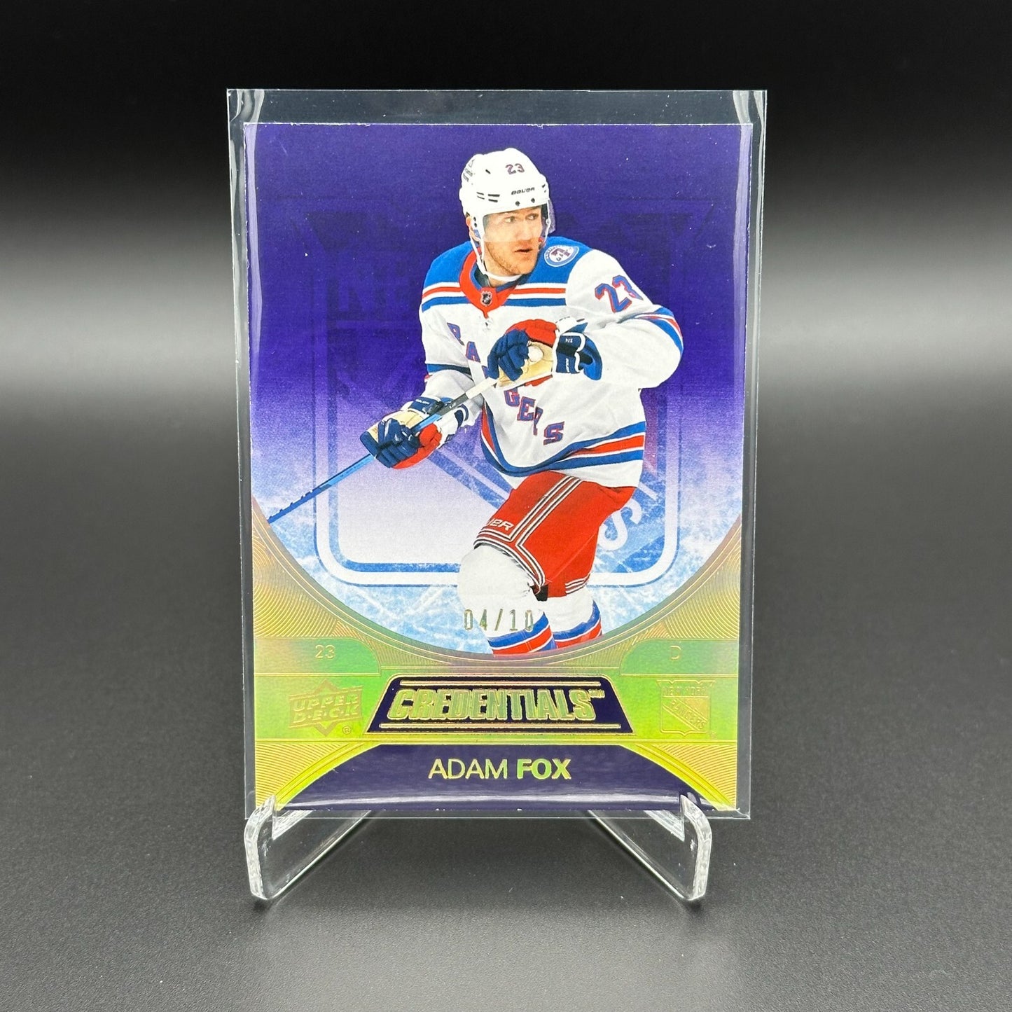 2021-22 UD Credentials ADAM FOX #34 Purple parallel 4/10 - New York Rangers